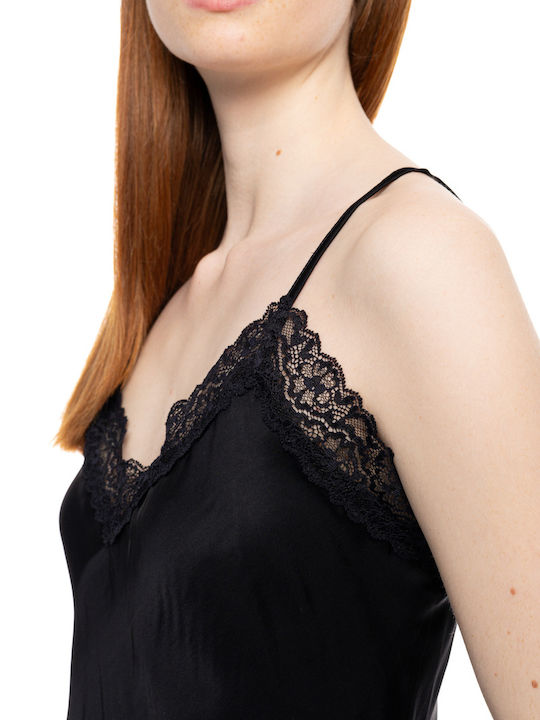 Pink Label Summer Satin Women's Nightgown Black