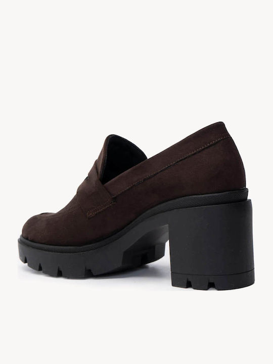 Brown Loafers Heel Fabric Tassel