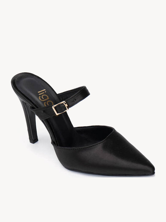 Schwarze Satinkleider Pumps Offene Ferse Barette