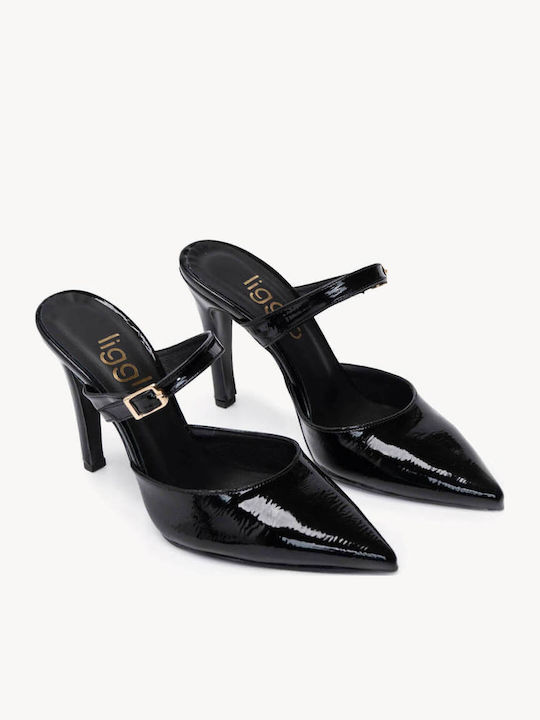Schwarze Lackleder Pumps Offene Ferse Hoher Absatz