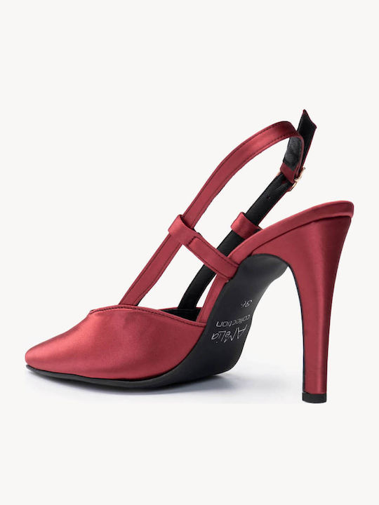 Μπορντό Slingback Γόβες Σατέν Υφή Τακούνι