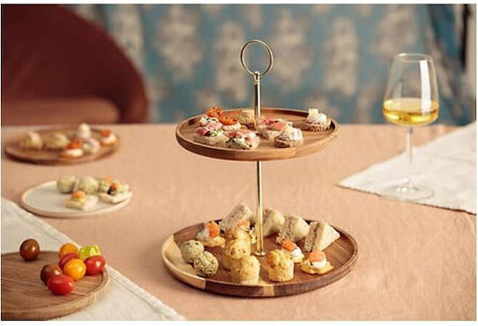 Secret de Gourmet Wooden Dessert Tower Stand with 2 Tiers Gold Ø25cmxY25cm 29.7x25x25cm