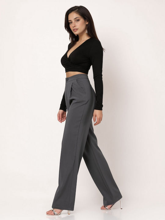 Women's High-waisted Fabric Trousers Anthracite