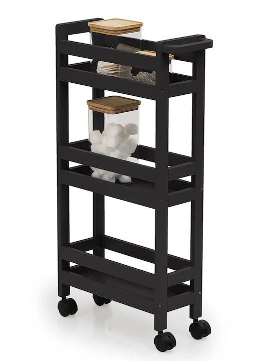 Atmosphera Trolley Bucătărie Din Lemn 3 Niveluri Negru 40x15x75cm