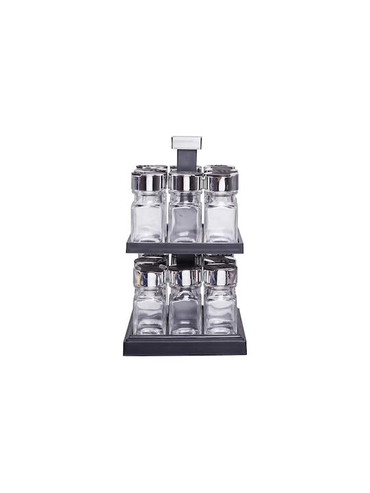 Cook Concept Glass Tabletop Rotating Spice Rack Black 16pcs