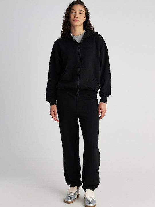 Long Women's Sweatshirt Jacket Hooded Black