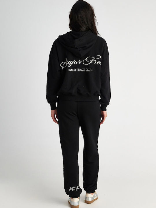 Long Women's Sweatshirt Jacket Hooded Black