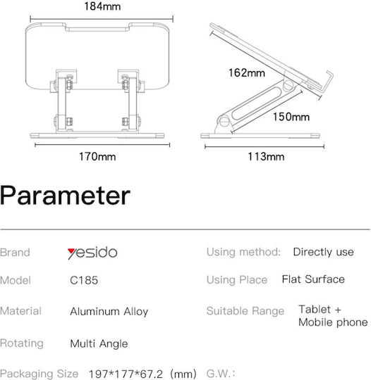 Yesido Desk Stand for Mobile in Gray color