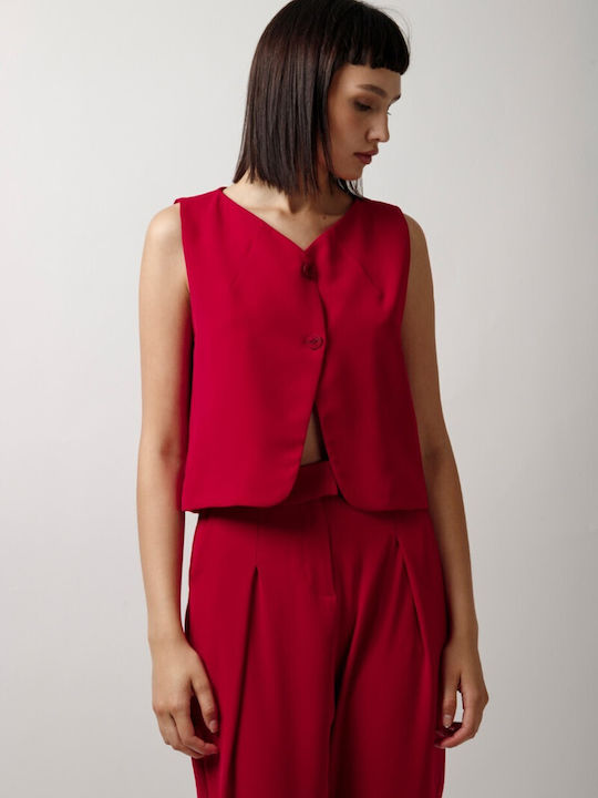Short Women's Vest with Buttons Red