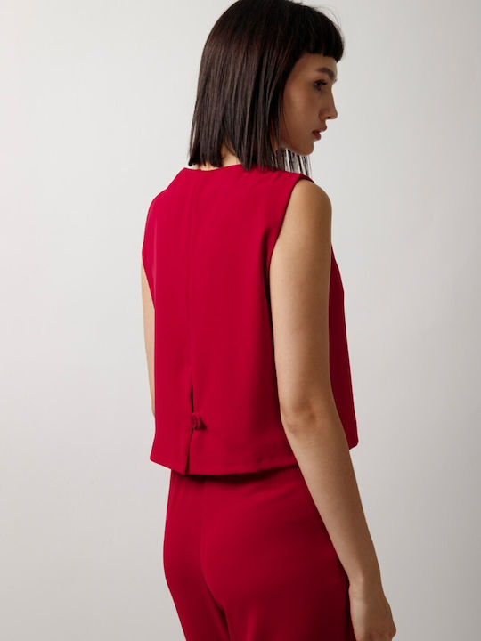 Short Women's Vest with Buttons Red