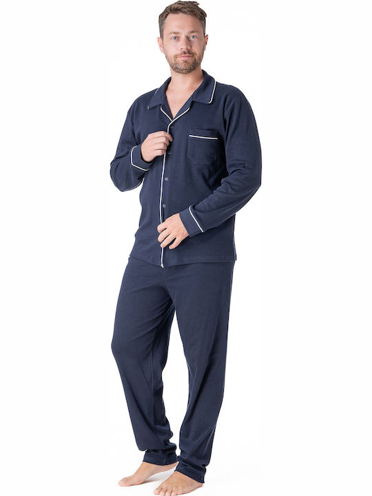 Relax Anatomic Χειμερινό Ανδρικό Παντελόνι Πιτζάμας Βαμβακερό Μπλε Σκουρο