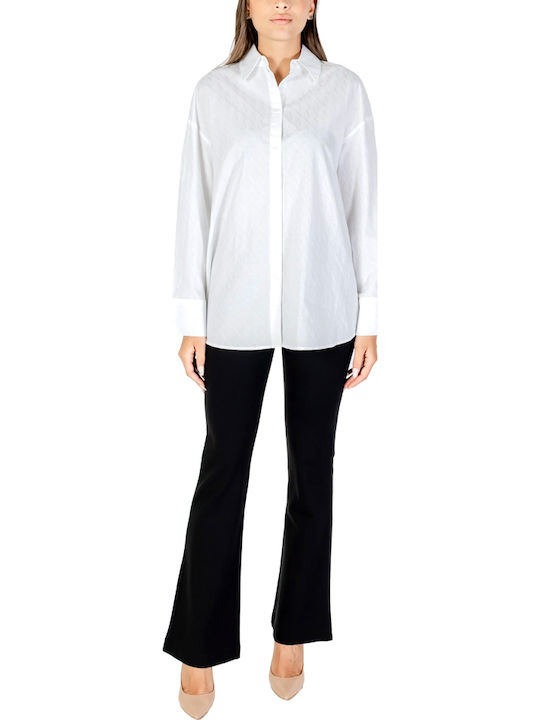 Langärmelig Damen Hemd White