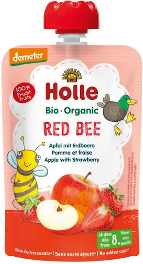 Holle Fruit-Vegetable Puree Fruit cream with Flavor Apple-Strawberry No Added Sugar 100gr for 8+ Months