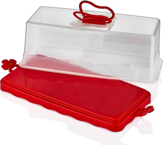 Herzberg Τουρτιέρα Πλαστική με Καπάκι Κόκκινη 33.5x17x12.5εκ.