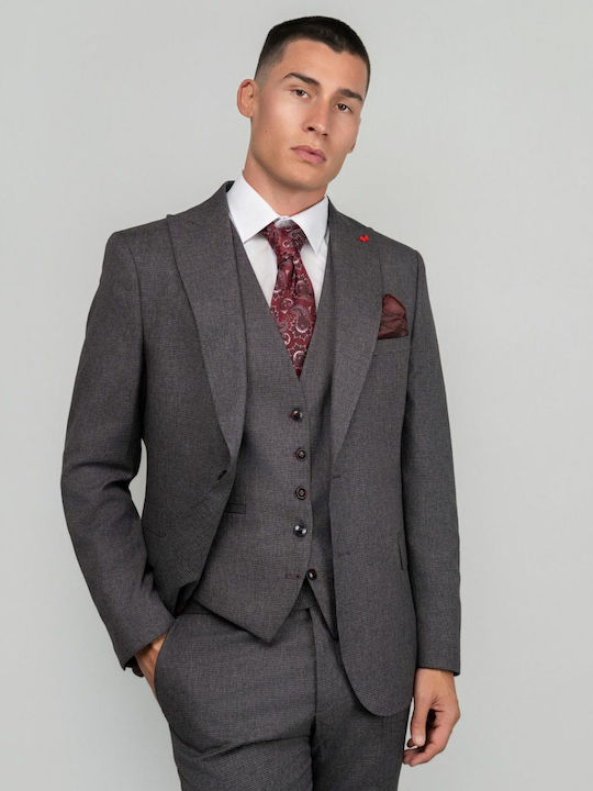 Costum Bărbați Cu vestă Burgundy