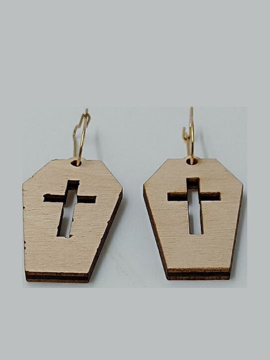 Wooden Coffin Earrings Cross Engraving Toxylo