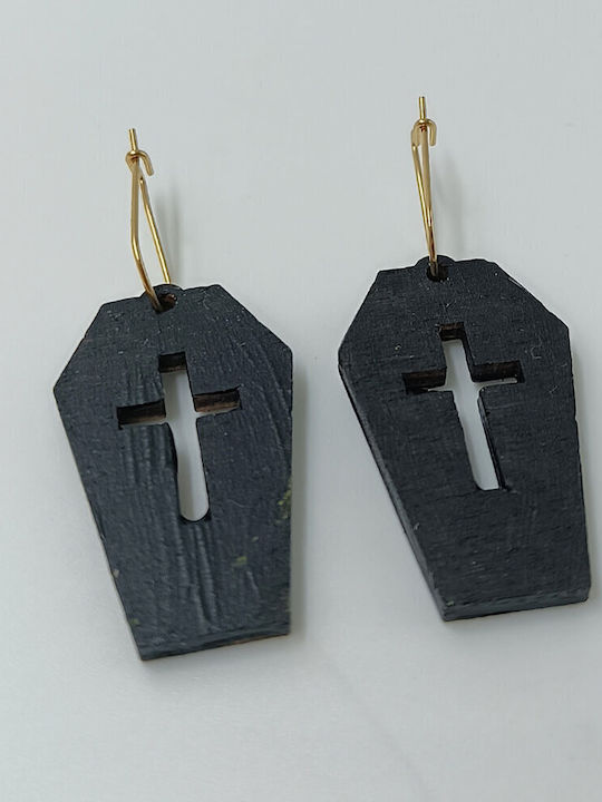 Black Wooden Coffin Earrings Cross Engraving Toxylo