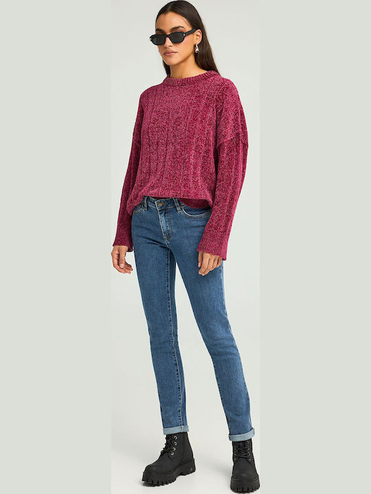 Women's Long Sleeve Sweater Striped Purple