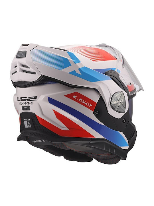 LS2 Advant X FF901 Nova Gloss White/Blue/Red Motorcycle Helmet Flip-Up ECE 22.06 1600gr with Pinlock and Sunvisor