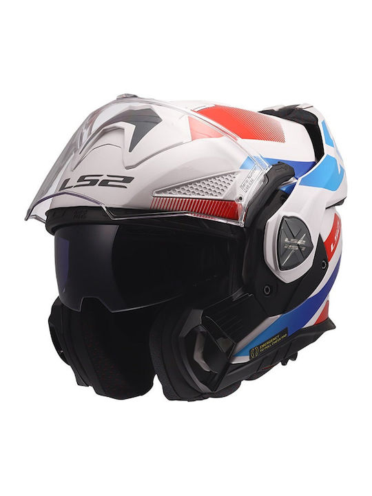 LS2 Advant X FF901 Nova Gloss White/Blue/Red Motorcycle Helmet Flip-Up ECE 22.06 1600gr with Pinlock and Sunvisor