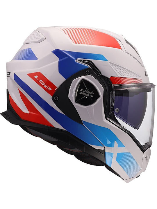 LS2 Advant X FF901 Nova Gloss White/Blue/Red Motorcycle Helmet Flip-Up ECE 22.06 1600gr with Pinlock and Sunvisor