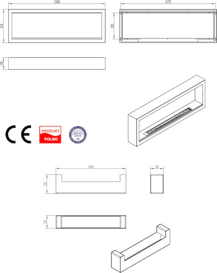 Bioethanol-Kamin Boden Stehend 120cm Box Schwarz