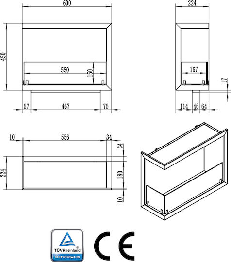 Bioethanol Fireplace Corner 60cm Left Line-l