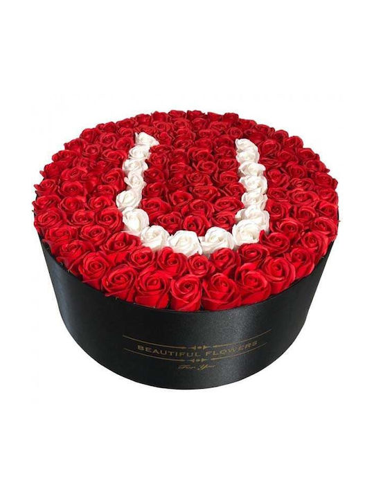 Aranjament Floral Personalizat Litera Cutie Rotundă Neagră 125 Trandafiri Săpun U