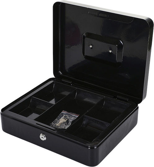 Metal Cash Box Compartments 2 Keys Black