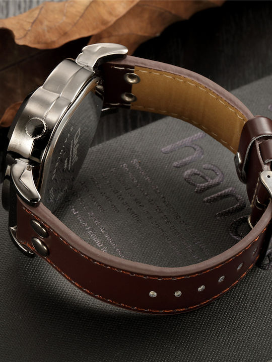 Men's Damen Uhr mit Braun Lederarmband