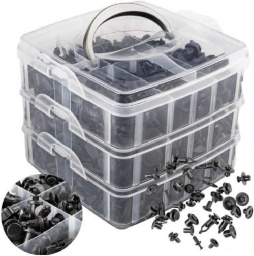 Set 620 Universal Car Plastic Clips Zola Different Sizes Types Pins Black Storage Box