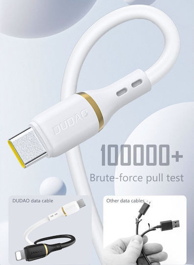 Dudao USB 2.0 Кабел USB-C Мъжки - USB-A / USB-C Захранване (PD) Бял 1м 304004-200624