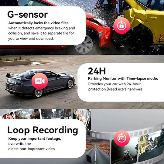 Taggo Σετ Κάμερα DVR Αυτοκινήτου 4K με Οθόνη 1.47" Wi-Fi & Κάμερα Οπισθοπορείας