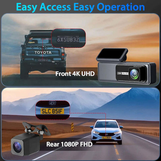Taggo Σετ Κάμερα DVR Αυτοκινήτου 4K Wi-Fi & Κάμερα Οπισθοπορείας