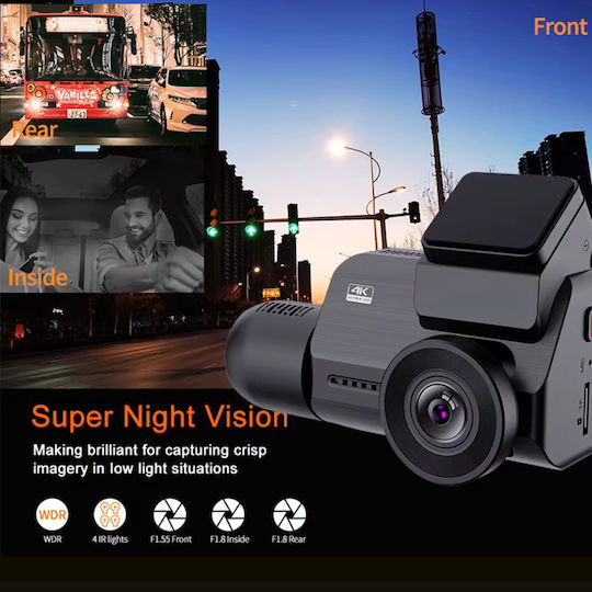 Taggo Σετ Κάμερα DVR Αυτοκινήτου 4K με Οθόνη 2" Wi-Fi, GPS & Κάμερα Οπισθοπορείας