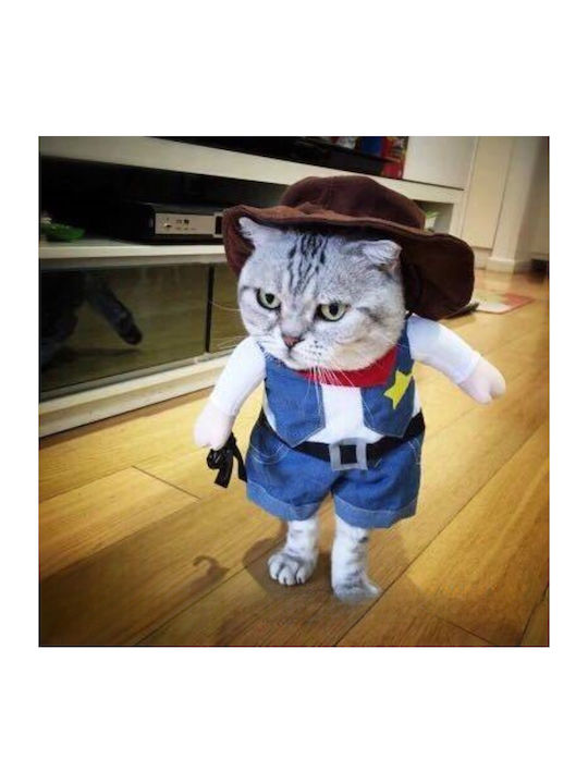 Costum Cowboy Din Denim Pentru Câini Pisici Stilat Distractiv Perfect Pentru Nopți De Petrecere Halloween Mărimea M Albastru