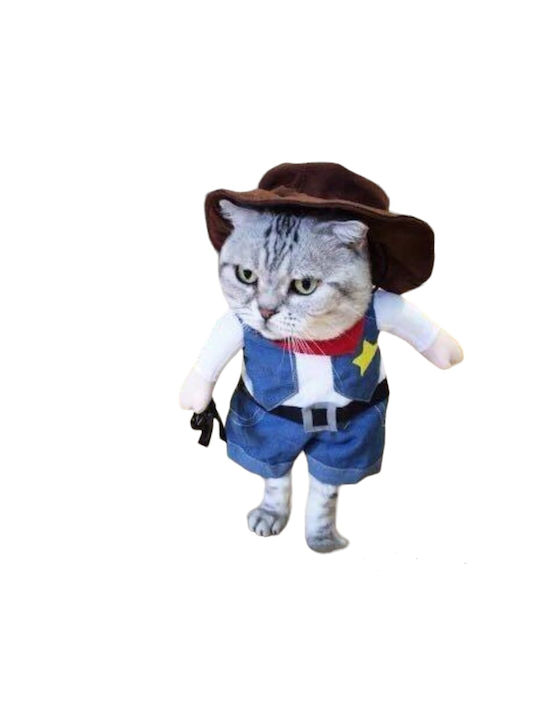 Costum Cowboy Din Denim Pentru Câini Pisici Stilat Distractiv Perfect Pentru Nopți De Petrecere Halloween Mărimea M Albastru
