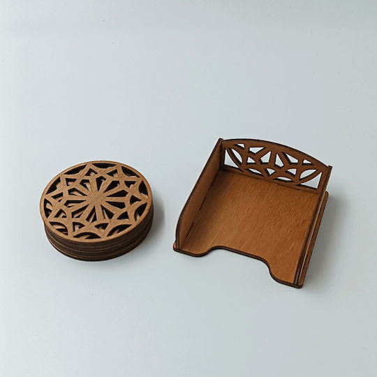 ToXylo Round Wooden Coaster with Stand 7.5cm 4 Pieces