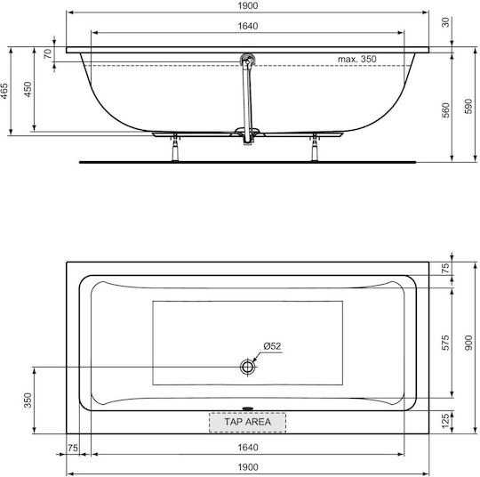 Ideal Standard Cadă de baie Acrilic 190x90cm