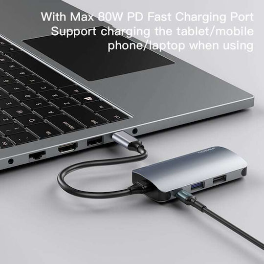 Yesido HB15 3-Port USB 3.0 Hub with USB-C Connection and Ethernet Gray