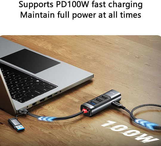 Yesido HB20 Hub 4 Θυρών USB 3.0 με σύνδεση USB-A / USB-C Γκρι