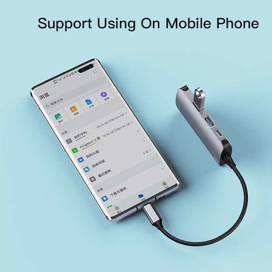 Yesido HB15 3-Port USB 3.0 Hub with USB-C Connection and Ethernet Gray