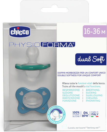 Chicco Physioforma Πιπίλες Σιλικόνης Γαλάζιο για 16-36 μηνών 2τμχ