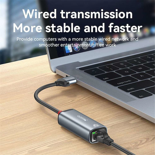 Yesido Αντάπτορας Δικτύου USB-C με Ενσύρματη Σύνδεση Gigabit Ethernet