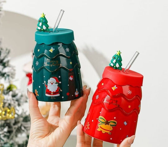 ecarla Ornament de masă de Crăciun Cană De sticlă Verde