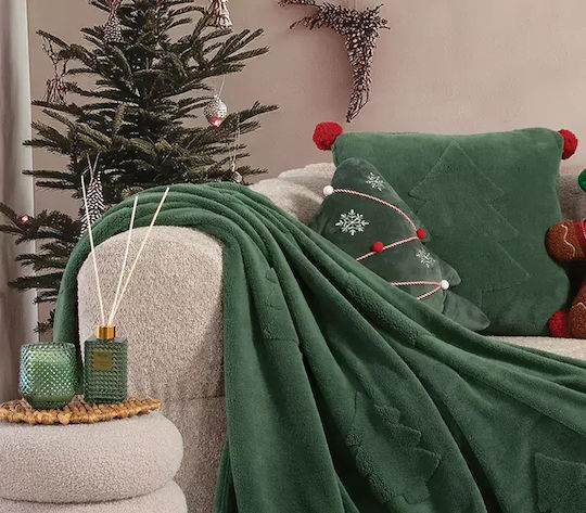 Nef-Nef Homeware Trees Κουβέρτα Sherpa Καναπέ 130x180εκ. Green