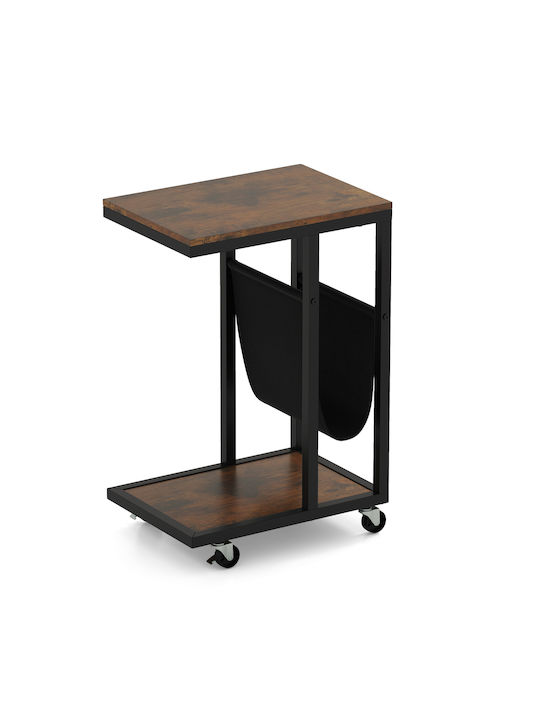 Rectangular Side Metal Coffee Table with Wheels Dark Wood/Black W40xL28xH59cm