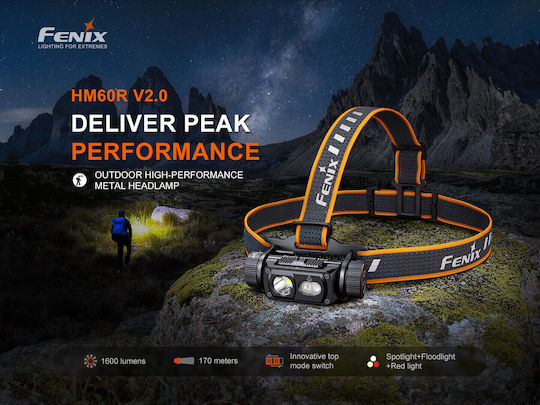 Fenix Rechargeable Headlamp LED IP68 with Maximum Brightness 1600lm Red