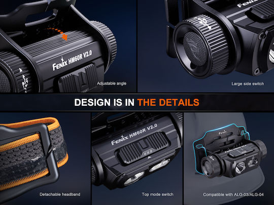 Fenix Rechargeable Headlamp LED IP68 with Maximum Brightness 1600lm Red