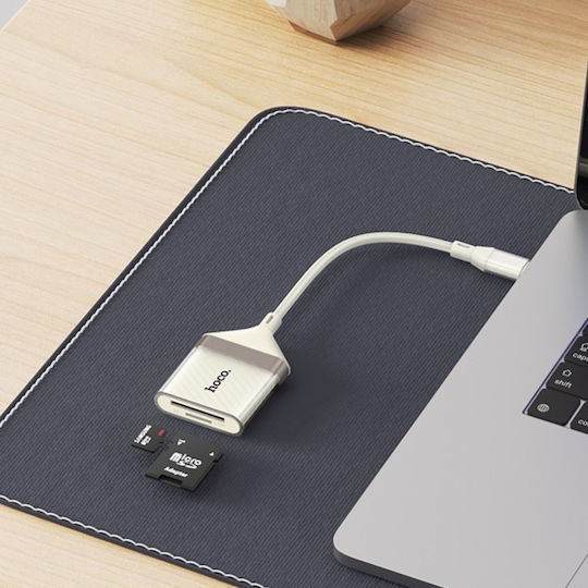 Hoco Ua40a Cititor Carduri Type-C pentru SD/microSD Alb